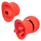 French Kiss Suck and Play Interchangeable Set Red Silicone Mini Massager with 12 Vibration and Suction Functions STIMULATORS