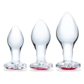 Glas 3 Inch 3.5 Inch 4 Inch 3PC Heart Jewel Clear Glass Anal Training Kit GLASS TOYS