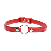 Fiery Pet Leather Choker with Silver Ring in Red Womens Leather