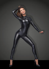 Power Wetlook Overall With Leash And Two Way Zipper Black Womens Harnesses