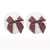 Reusable Sequin Round Nipple Pasties with Tartan Bow for Intimate Moments White Pasties