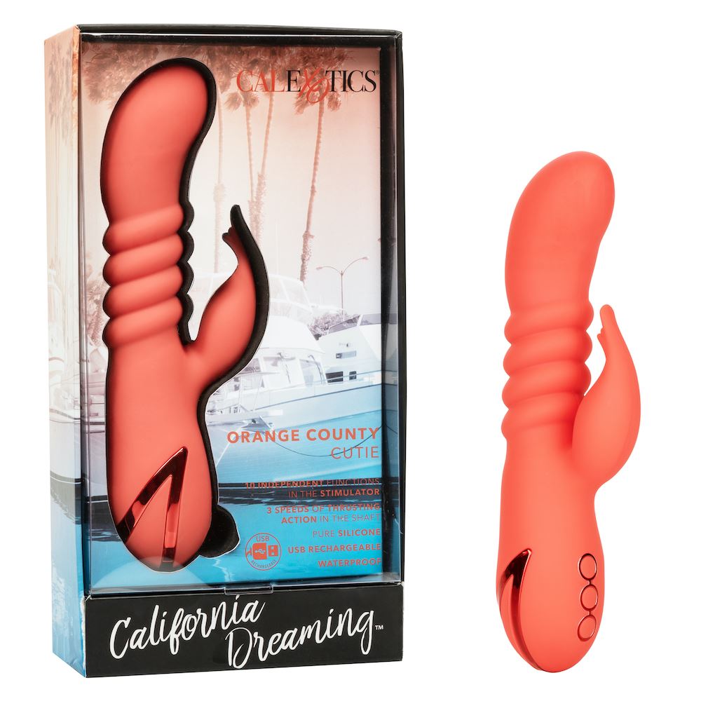California Dreaming Orange County Cutie Ergonomic Dual Action Rechargeable Massager with Thrusting and Vibrations > Vibrators > Ladies > Rabbit Multi