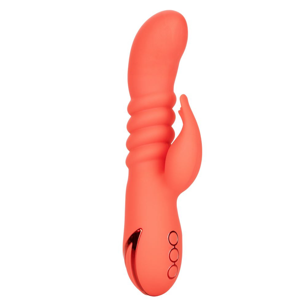 California Dreaming Orange County Cutie Ergonomic Dual Action Rechargeable Massager with Thrusting and Vibrations > Vibrators > Ladies > Rabbit Multi