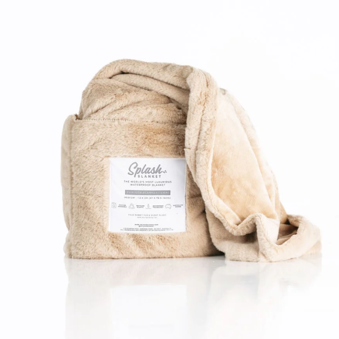 Furlush Splash Blanket Medium Chai Plush Velvet and Faux Rabbit Fur Throw Default Title Play Sheets