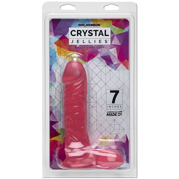 Doc Johnson Crystal Jellies Ballsy Super Cock 7 Inch Pink Phthalate-Free Default Title DONGS