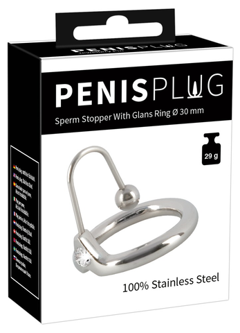 Penis Plug Sperm Stopper with Glans Ring in Silver, 2 Inches Default Title Sounding Rods