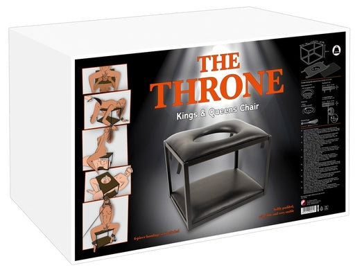 The Throne Kings and Queens Chair Multifunctional Sex Chair with Black Padded Cushions and Metal Frame, Includes 8-Piece Bondage Restraint Set, Size 48.5 cm x 38.5 cm x 30.5 cm