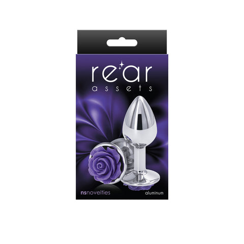 Rear Assets Rose Small (Purple) – 7.6 cm Metal Butt Plug Chrome > Anal Range > Jewel Butt Plugs