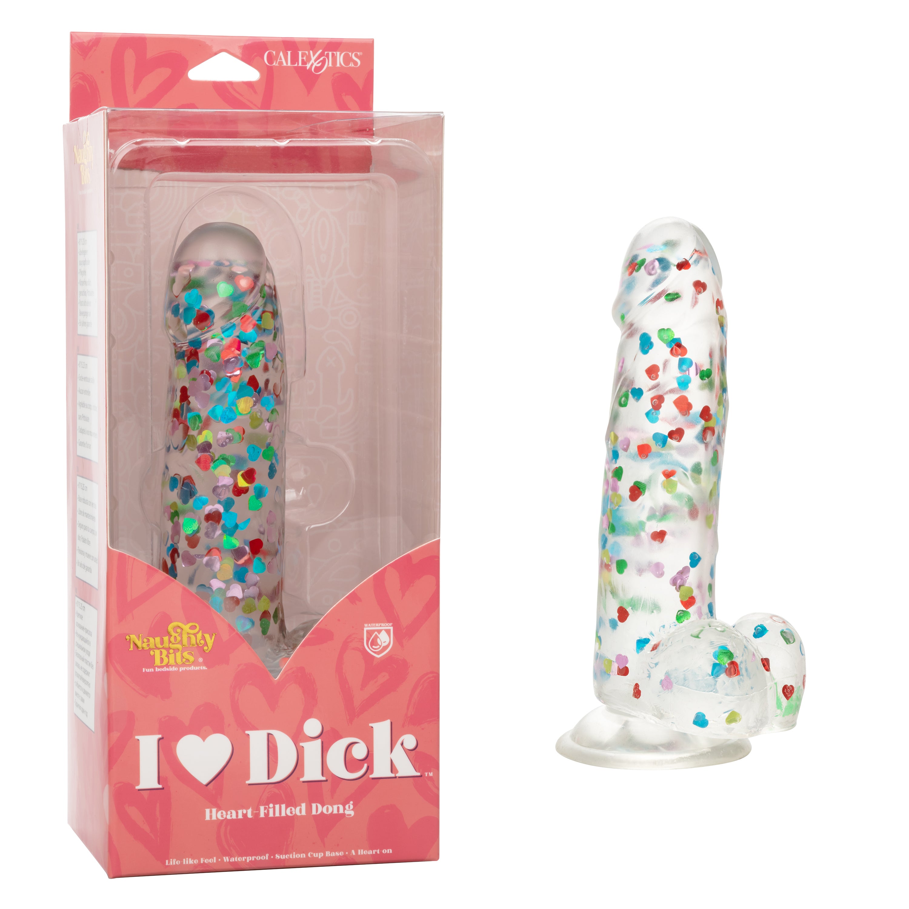 Naughty Bits I Love Dick Heart-Filled Dong 6 Inch Clear with Multicolor Heart Confetti DONGS