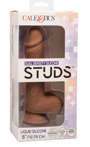Dual Density Silicone Studs 5 Inch 12.75 cm Brown Realistic Flexible Design with Suction Cup Base Brown > Dildos > Slim Dildos