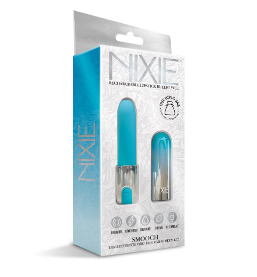 Nixie Smooch Rechargeable Lipstick Vibrator Blue Ombre 3.75 Inch Length Whisper Quiet Motor 10 Vibration Functions Showerproof IPX5 Default Title BULLETS