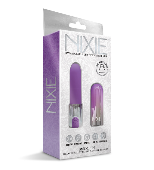 Nixie Smooch Rechargeable Lipstick Vibrator Purple Ombre 3.75 Inch Length Waterproof Whisper Quiet Default Title BULLETS