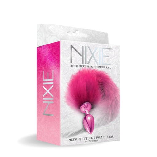 NIXIE Metal Butt Plug with Tail Metallic Pink 3.2 x 2.4 Inches with 15 Inch Soft Hombre Tail Default Title Tails