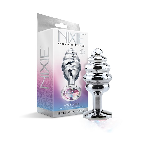 Nixie Ribbed Metal Butt Plug Honey Dipper Large Silver Lining Edition Default Title > Anal Range > Jewel Butt Plugs