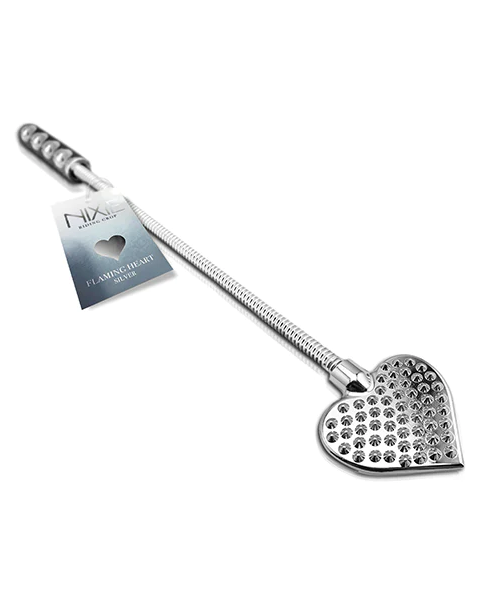 NIXIE Stainless Steel Riding Crop Flaming Heart Silver with Weighted Heart-Shaped Tip and Ergonomic Grip Default Title Whips & Paddles