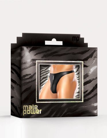 Male Power Zipper Thong Black for Men Black Small Medium Mens G-Strings