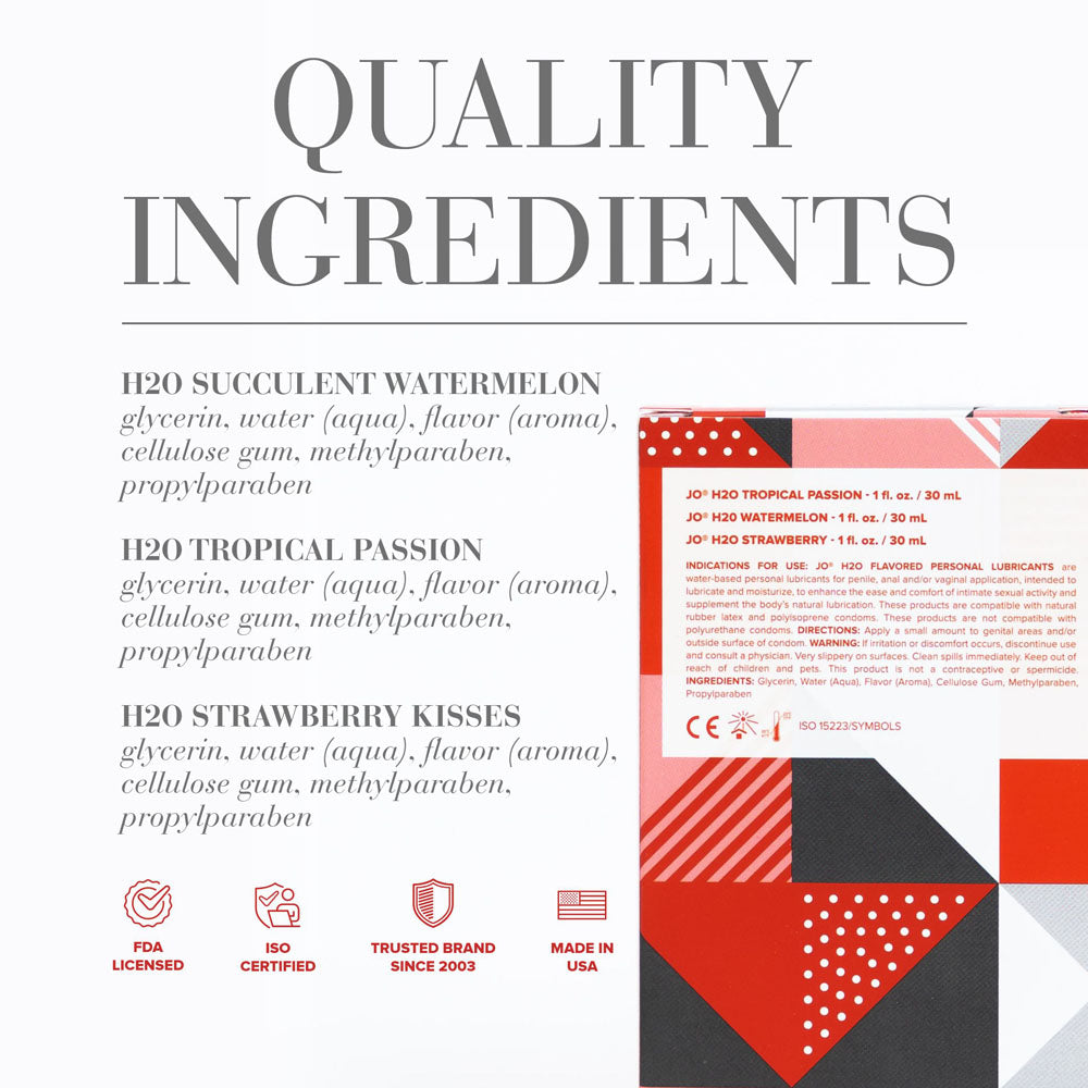 JO Tri-Me Triple Pack (Strawberry, Watermelon, Tropic Passion) – Flavored Lubricant Set 3 Pack 30ml ea Flavoured Lube