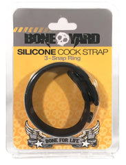 Boneyard Silicone Cock Strap - 3 Snap Ring - Black 8.25 Inch