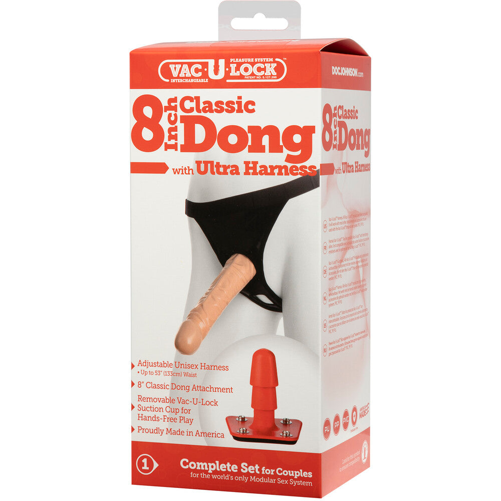 Vaculock 8 Inch Classic Dong Strap On With Ultra Harness > Realistic Dildos and Vibes > Strap on Dildo