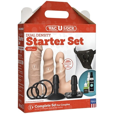 Vac-U-Lock Dual Density Starter Set Vanilla With 7 Inch Thin Dong, 6 Inch Spiral Dong, 5.5 Inch Textured Cock and Adjustable Harness Default Title Dongs Realistic