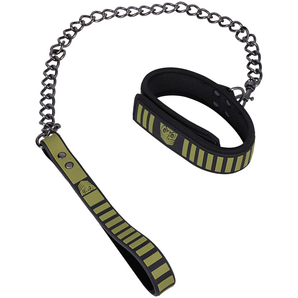 Fort Troff Tactical Collar and Leash (Black/Green) – Cushioned Bondage Restraint Secondary image