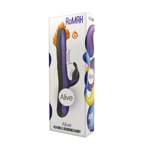 Alive Romax Purple Skin-Friendly Silicone Waterproof Quiet Rabbit Massager with Heating Function, 24.4 cm Length, 4 cm Diameter, 10 Functions, 3 Motors, Splashproof IPX5, Lilac Default Title VIBRATORS-RABBIT