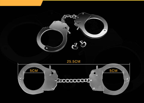 Fetish Pleasure Metal Hand Cuffs in Silver for Bondage and Intimate Play Restraints