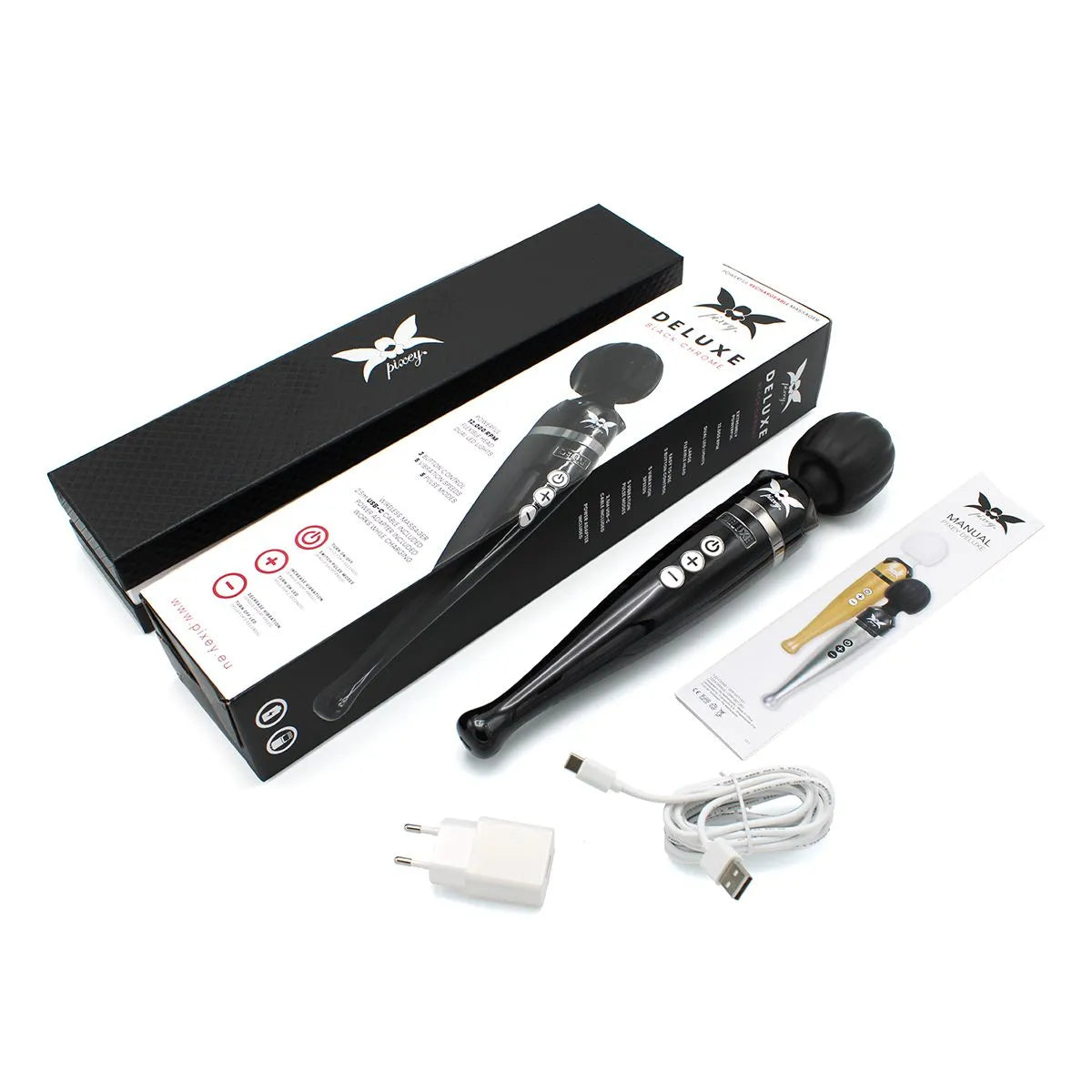 O-Products | Pixey Deluxe Massage Wand Vibrator - Black Chrome