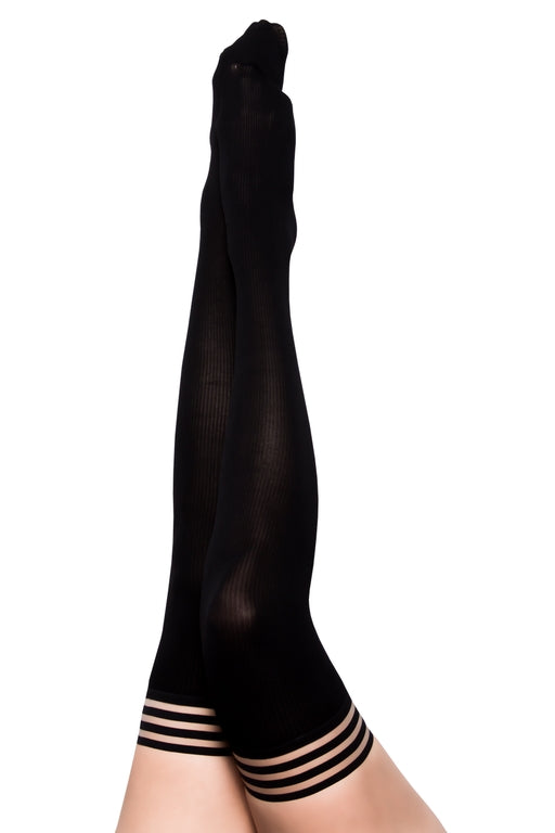 Kixies DanaLynn Black Ribbed Thigh High Stockings Size D Black Hosiery