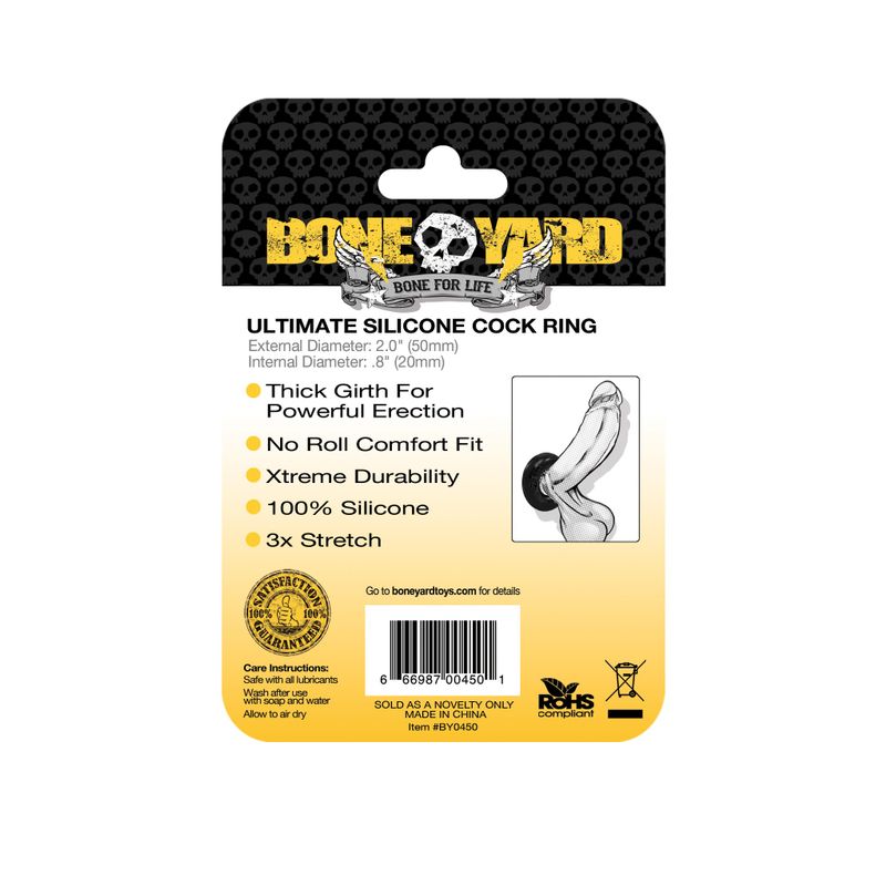 Boneyard Ultimate Silicone Cock Ring Black 20mm Internal Diameter COCK RINGS