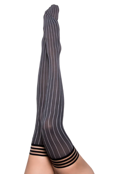 Kixies Annabelle (Grey Pinstripe) – Thigh High Stockings Secondary image