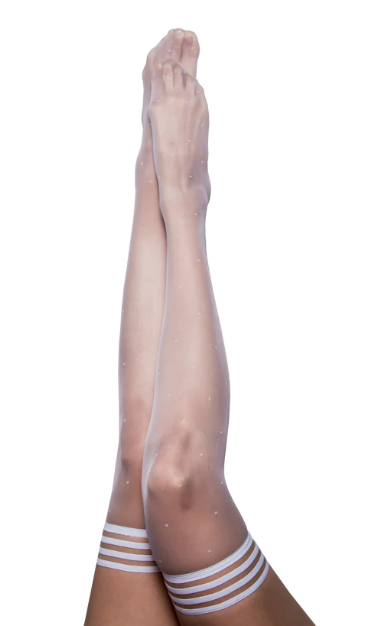 Kixies Brooke Leanne Sheer White Polka Dot Thigh High Stockings Size D Default Title Hosiery