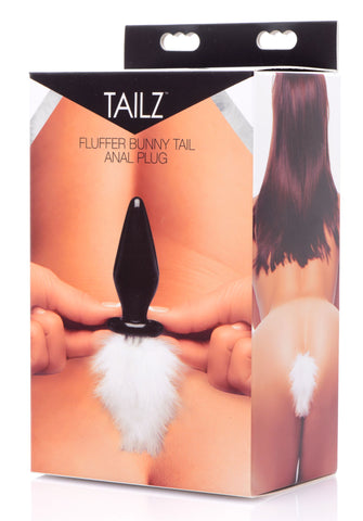 White Fluffer Bunny Tail Glass Anal Plug for Playful Sensation Tails