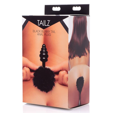 Black Bunny Tail Anal Plug with Fuzzy Tail and Tapered Tip Tails