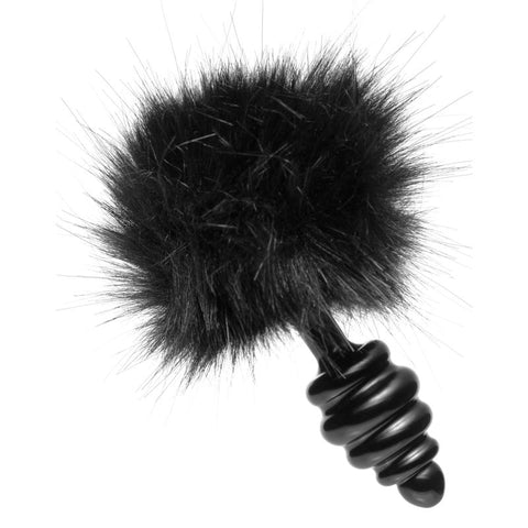 Black Bunny Tail Anal Plug with Fuzzy Tail and Tapered Tip Tails