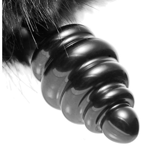 Black Bunny Tail Anal Plug with Fuzzy Tail and Tapered Tip Tails