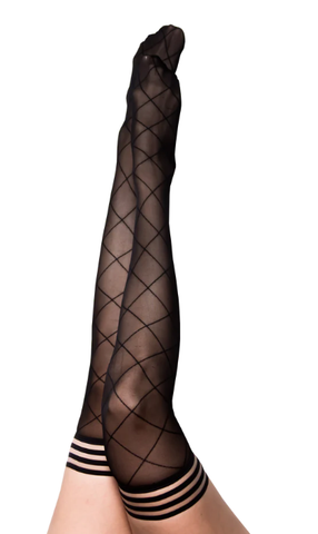 Kixies Anna Sheer Diamond Thigh Highs Size D Black Hosiery