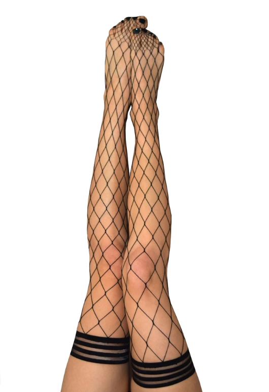 Kixies Michelle Large Diamond Fishnet Thigh Highs Size D Black Hosiery