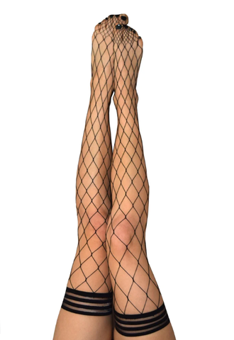 Kixies Michelle Large Diamond Fishnet Thigh Highs Size D Black Hosiery