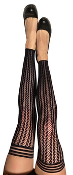 Kixies Lindsay Footless Fishnet Black Thigh High Tights Size D Default Title > Clothes > Hosiery > Stockings