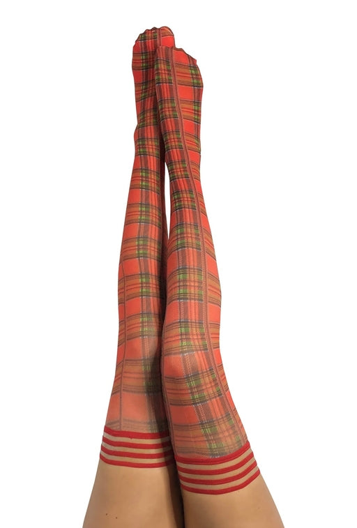 Kixies Grace Red Plaid Thigh High Stockings Size C Default Title > Clothes > Hosiery > Stockings