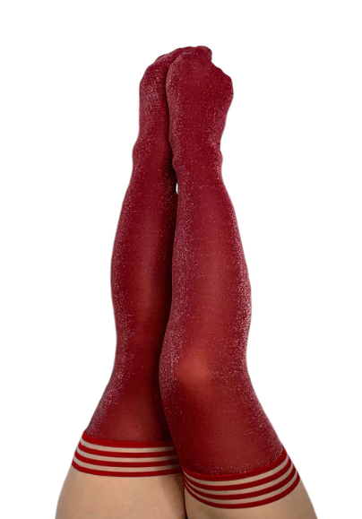 Kixies Holly Shimmer Cranberry Thigh-High Tights Size D Secondary image