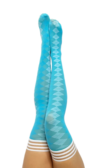 Kixies Par 4 Blue Argyle Thigh-High Stockings Size D Default Title Hosiery