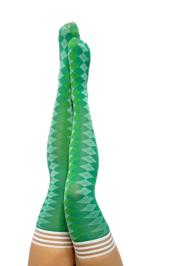 Kixies Par 4 Green Argyle Thigh-High Stockings Size B Secondary image