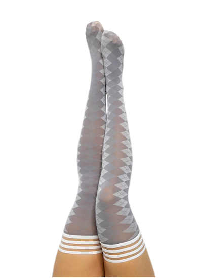 Kixies Par 4 Grey Argyle Thigh-High Stockings Size A Secondary image
