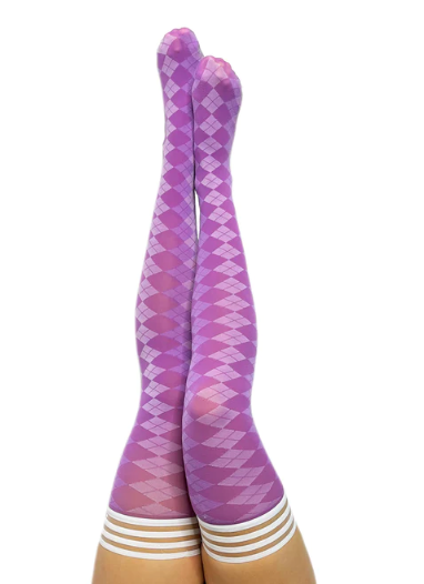 Kixies Par 4 Purple Argyle Thigh-High Stockings Size D Secondary image