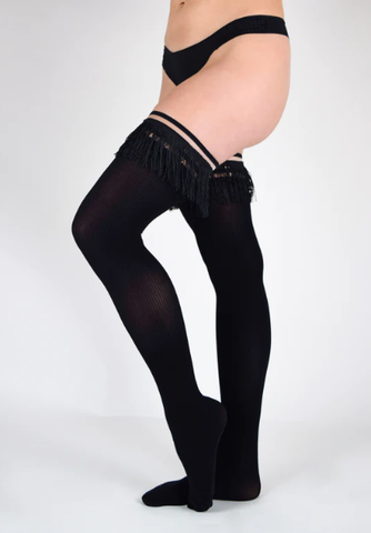 Kixies Keila Fringe Sheer Thigh Highs Size A Black Hosiery