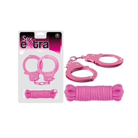 Sex Extra Metal Cuffs and 3 Meter Love Rope Set Pink Default Title > Bondage Gear > Handcuffs