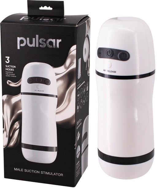Pulsar White Rechargeable Male Suction Stimulator with 3 Suction Modes and 4 Vibration Functions, Insertable Length 5 Inches Default Title Strokers - Auto