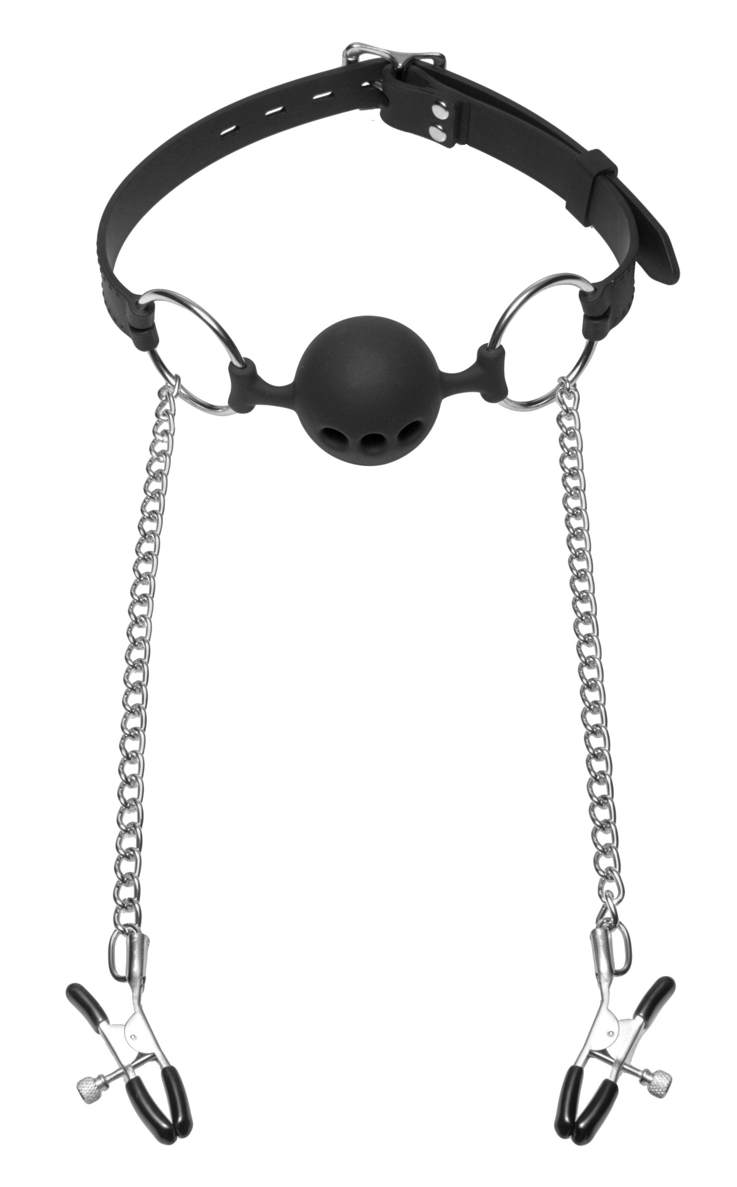 Hinder Breathable Silicone Ball Gag With Nipple Clamps > Bondage Gear > Gags and Bits